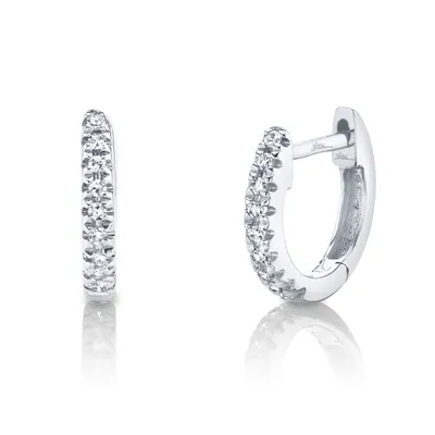 Shy Creation .04 ct. tw. Diamond Pave Huggie Hoop Earrings in 14K White Gold -SC22003982V3