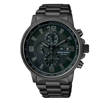 Citizen Men's NightHawk Blackout Chronograph Watch with Stainless Steel Link Band - CA0295-58E