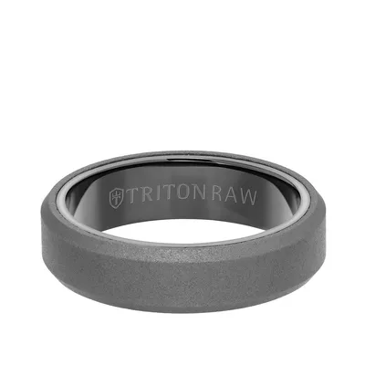 Triton Men's 6mm Tungsten Raw Beveled Edge Wedding Ring With Matte Finish and Black Interior - 11-RAW0109BC6-G