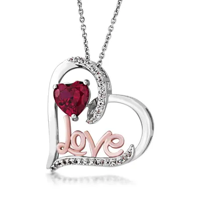 Created Heart Shaped Ruby 'Love' Pendant with Created White Sapphires in Sterling Silver - PG474725SSCRRU