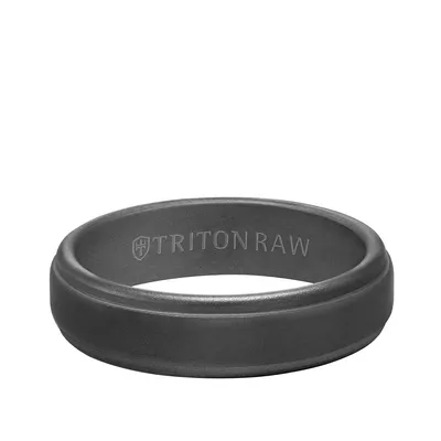 Triton Men's 6mm Tungsten Raw Sandblasted Step Edge Wedding Ring With Sandblast Finish and Black Interior - 11-RAW0122BC6-G