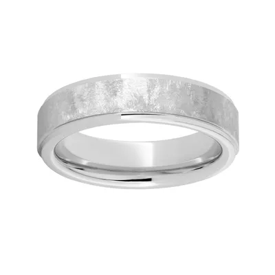 Men's 6.0mm Scratched Designed Wedding Band with Grooved Edge Serenium