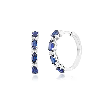 Created Blue and White Sapphire Hoop Earrings in Sterling Silver - 482907EFO909
