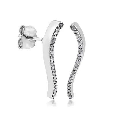 Round Diamond Accent Curved Earring Climbers in Sterling Silver