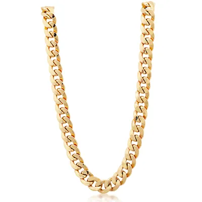 Men's 24" 9.3mm Semi-Solid Miami Chain Necklace in 10K Yellow Gold-GBGB-250-A601-24