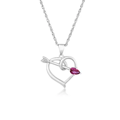 Genuine Pear Shaped Ruby Heart with Arrow Pendant in Sterling Silver - SESP564