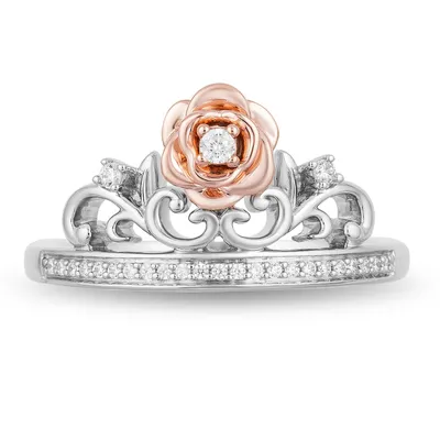 Enchanted Disney Belle 1/10 ct. tw. Rose Tiara Ring Sterling Silver and 10K Pink Gold - RGO8210SP1PDSRD