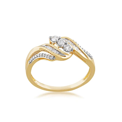 1/4 ct. tw. Diamond Fashion Ring with 3-Stone Center and Side Swish Baguette Design 10K Yellow Gold - RF190685