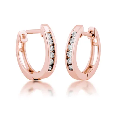 1/8 ct. tw. Round Open Channel Set Diamond Huggie Hoop Earrings in 10K Gold