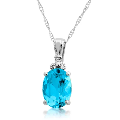 Genuine Oval Blue Topaz & Diamond Pendant in Sterling Silver - P803058BTSS