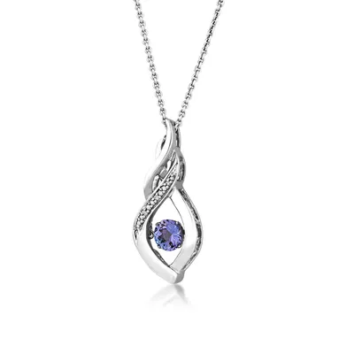 Genuine Round Twinkling Tanzanite Pendant with Diamond Accents in Sterling Silver - YTANZDIA-PND