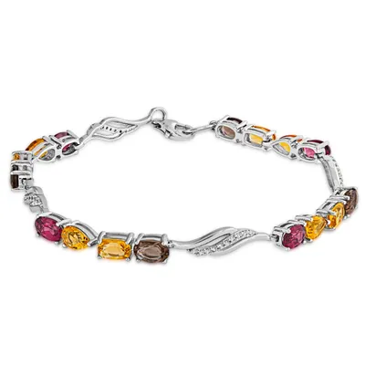 Multi-Gemstone Bracelet with Created White Sapphire Accents in Sterling Silver