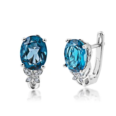 Impulse Collection Oval London Blue Topaz & Diamond Accent Floral Earrings in 10K White Gold