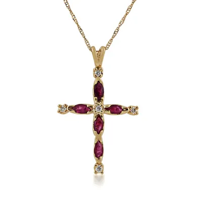 Ruby and Diamond Accent Cross Pendant in 10K Yellow Gold - P 2708DR