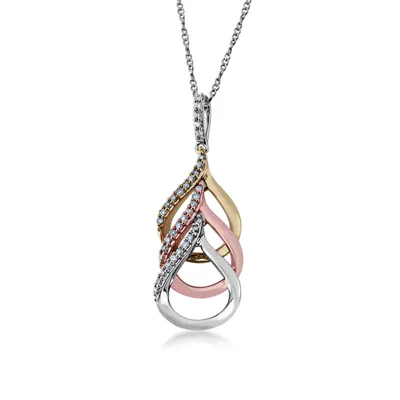 1/4 ct. tw. Diamond Triple Teardrop Pendant in Tri-Tone Sterling Silver