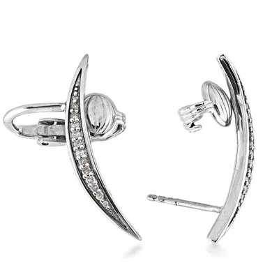  1/6 ct. tw. Diamond Crescent Ear Climber in Sterling Silver -PE-86837