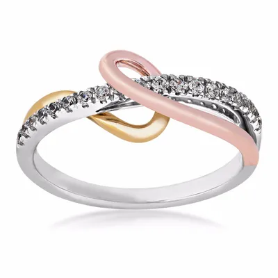 1/5 ct. tw. Round Diamond Swirl Crossover Ring 10K Tri-Tone Gold