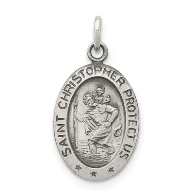 Oval Saint Christopher Medal Charm in Sterling Silver -QC5601