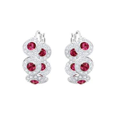 Swarovski Angelic Collection Red and White Crystal Hoop Earrings with Rhodium Plating - 5445998