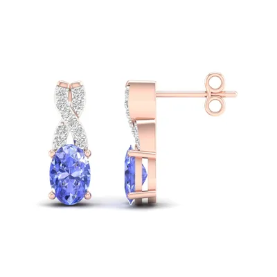 Tanzanite and .08 ct. tw. Diamond Fashion Earrings with Upper Twist Design in 10K Pink Gold