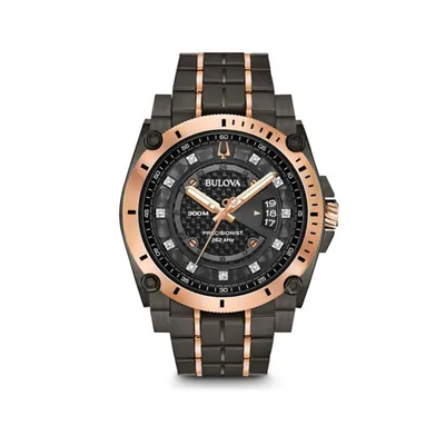 Bulova Precisionist Men's Two-Tone Black & Grey Dial Watch with Calendar Feature & Diamond Dial Accents in Two-Toned Stainless Steel