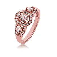 Genuine Oval & Pear Shaped Morganite Fashion Ring with 1/5 ct. tw. Diamond Halos 10K Pink Gold - GJ7323R