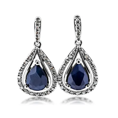 Pear Sapphire & 1/10 ct. tw. Diamond Drop Earrings in 10K White Gold