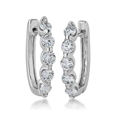 2 ct. tw. Round Brilliant Individual Channel-Set Diamond Hoop Earrings in 14K White Gold - @XNE0103K-14W