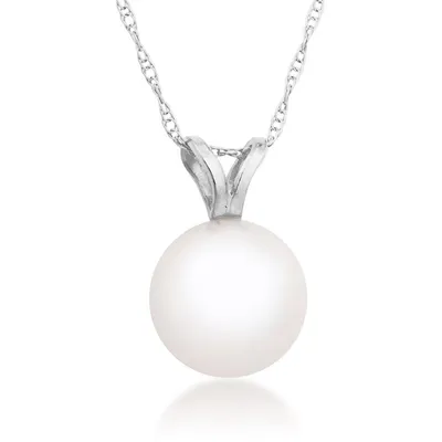 White Single Pearl Necklace in 14K White Gold   -WHP20126P-PEA