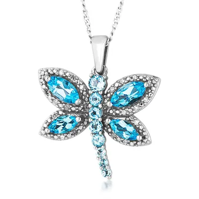 Genuine Blue Topaz & .06 ct. tw. Diamond Butterfly Pendant in Sterling Silver - PF470685SSBT
