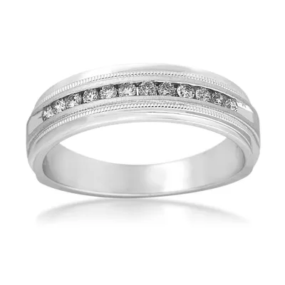 Men's 1/4 ct. tw. Round Channel-Set Diamond Wedding Band with Milgrain Edging Accent 14K White Gold - DX-UGOQ2044NAW