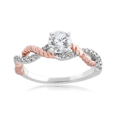 Noventa 7/8 ct. tw. Round Diamond Rope Twist Engagement Ring 14K White & Pink Gold