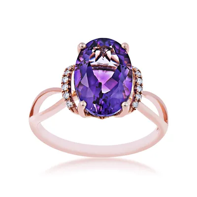 Impulse Collection Oval Amethyst & Diamond Accent Split Shank Ring 14K Pink Gold