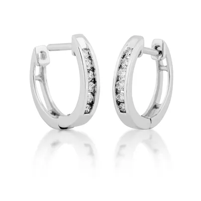 1/8 ct. tw. Round 6-Stone Open Channel-Set Diamond Fashion Huggie Hoop Earrings in 10K White Gold - JX8057LF10W-1