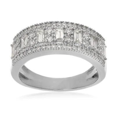 3/4 ct. tw Diamond 3-Row Anniversary Band with Alternating Round and Emerald Cut Center Stones 14k White Gold