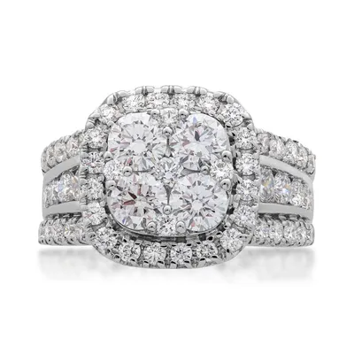 Adamante 3 ct. tw. Lab-Grown Round Brilliant Diamond Halo Cluster Engagement Ring with Channel & Prong Set Band 14K White Gold -LGARE13674HS114W