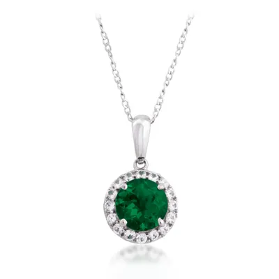 Created Emerald and White Sapphire Pendant in Sterling Silver - P226219ECM