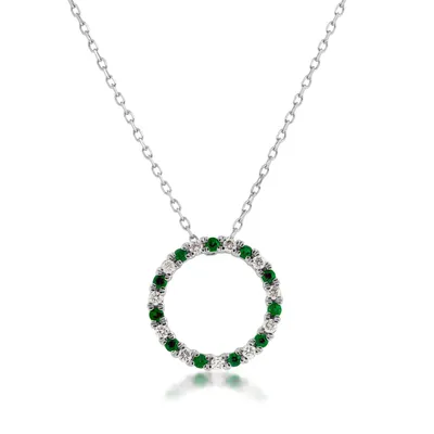 Emerald and 1/8 ct. tw. Diamond Circle Pendant in 10K White Gold - P200115W-E