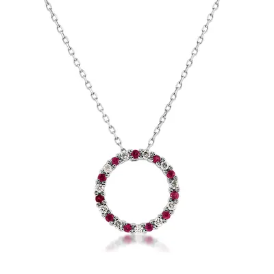 Ruby and 1/8 ct. tw. Diamond Circle Pendant in 10K White Gold