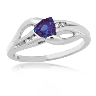 Genuine Trillion Cut Tanzanite Ring with .04 ct. tw. Diamond Accented Band 10K White Gold - WHL7058-TANZD