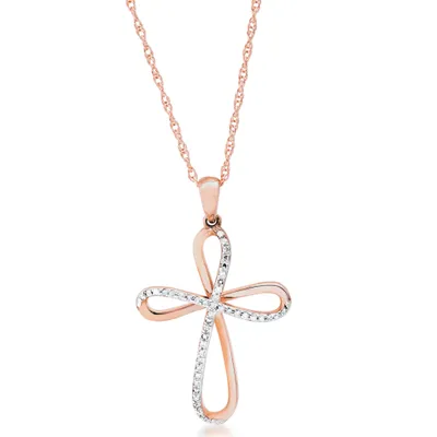 1/8 ct. tw. Diamond Looped Cross Pendant in 10K Gold