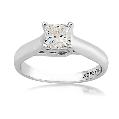 Noventa ct. tw. Princess Cut Diamond Solitaire Engagement Ring 14K White Gold