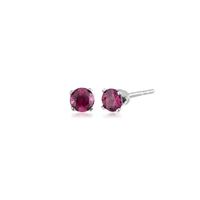 4mm Round Rhodolite Garnet Solitaire Earrings in 10K White Gold - WHE3004-RHOD