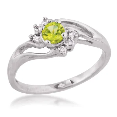 Genuine Round Peridot Ring with .06 ct. tw. Diamond Accents 10K White Gold - WHL7015DPE