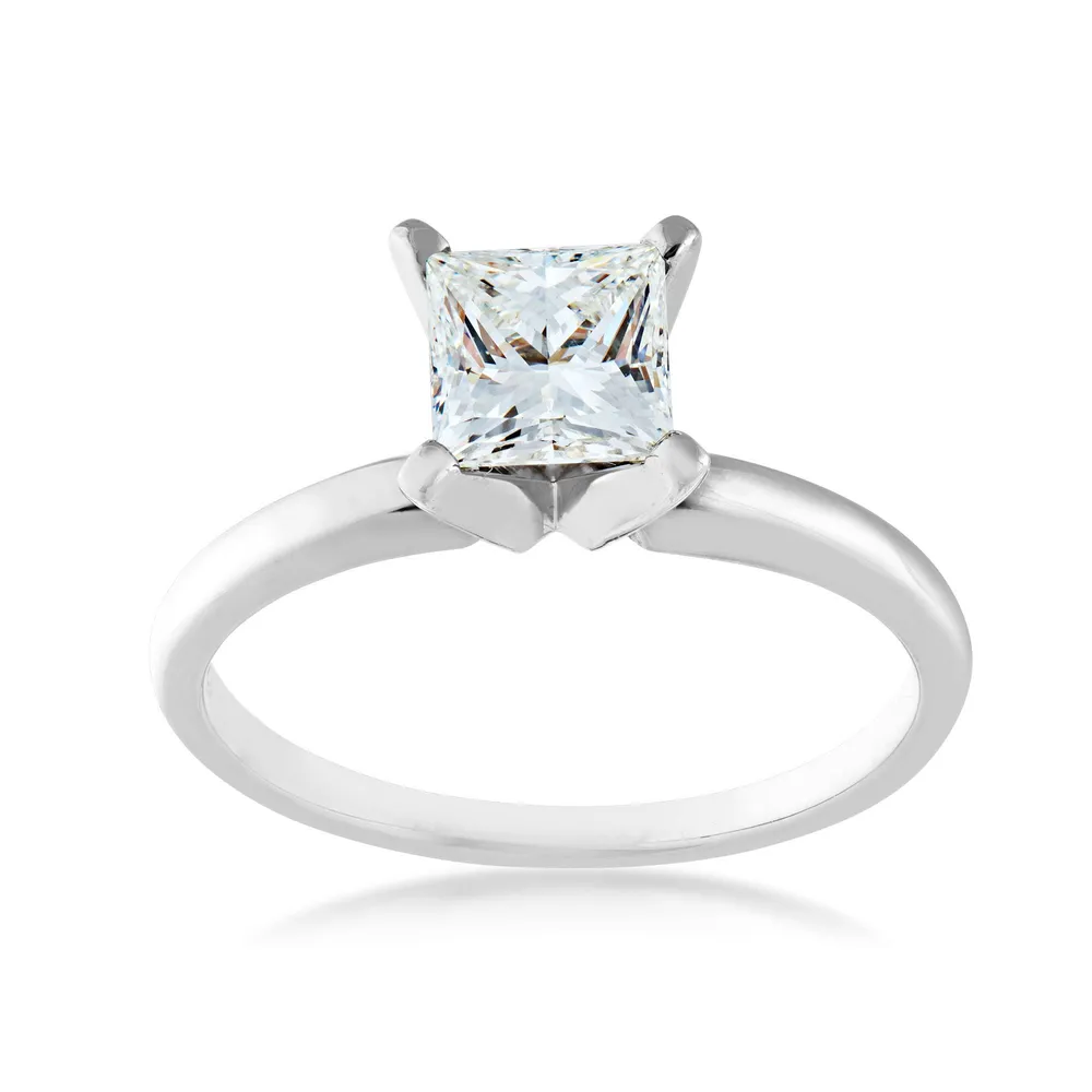 1 ct. tw. AAA Princess Cut Diamond Solitaire Engagement Ring 14K White Gold - WHS1800D