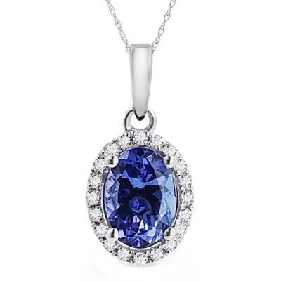 Kallati Oval Tanzanite & Diamond Halo Pendant in 14K White Gold