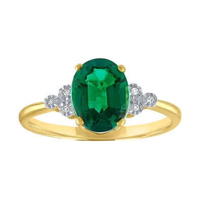 Created Oval Emerald and .018 ct. tw. Diamond Fashion Ring with Miracle Plating 10K Yellow Gold