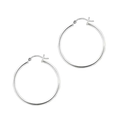 2x30mm Round Hoop Earrings in Sterling Silver