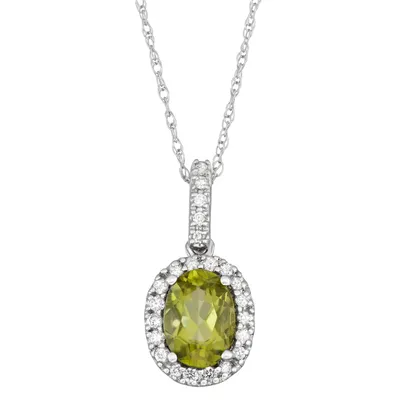 Genuine Oval Peridot Fashion Pendant with 1/10 ct. tw. Diamond Halo & Bail in 10K White Gold - CP1740C-PED