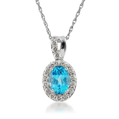 Oval Swiss Blue Topaz and Created White Sapphire Halo Pendant in Sterling Silver - ZP7013SB99388